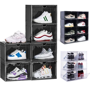 Magnetic Shoe Storage Boxes Drop Side open Sneaker Case Stackable Container XL - Picture 1 of 32