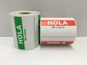 Red & Green HOLA ME LLAMO Name Tag ID Labels | 2"x3-1/2" | 300/Roll | 2 Rolls - Picture 1 of 3