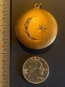 Antique Victorian Gold Filled? Crescent Moon Star Stone Pendant Locket Watch Fob - Imagen 1 de 14