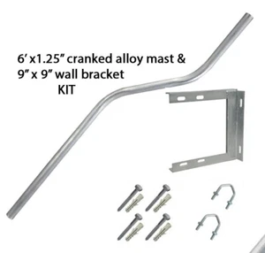 6' ft cranked alloy mast 1.25" pole TV aerial mounting 9"x9" bracket fixing KIT - Picture 1 of 5