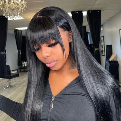 Peluca larga recta completa sintética sin encaje sin pegamento pelo negro peluca completa EE. UU. Foto 1 de 4