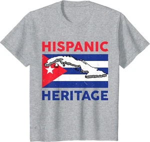 Hispanic Heritage Month Cuban Flag Cuba Island Tee Youth Unisex T-shirt - Picture 1 of 2