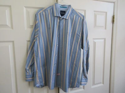 Camisa Tommy Bahama Hombre Manga Larga XL/TG 100% Algodón Azul/Amarillo Foto 1 de 4