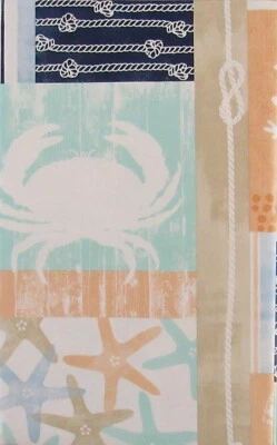 Mantel trasero de franela de vinilo con retazos náuticos cangrejos y estrellas de mar - varios tamaños Foto 1 de 4