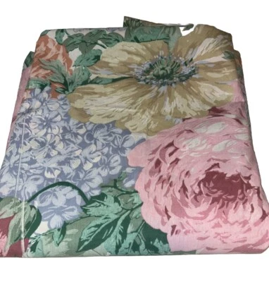 Vintage Queen Flat Sheet Thomaston Roslyn Floral Hydrangeas Pink And Blue Pastel - Image 1 of 4