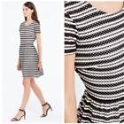 Ann Taylor Eyelet Black and White Striped Dress 12 Academia Office Career