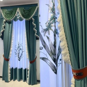 Custom luxury velvet French bedroom green cloth valance curtain drape C2057 - Picture 1 of 12
