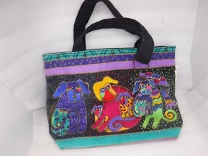 VINTAGE 1990'S LAUREL BURCH DOG CANVAS SMALL TOTE BAG L@@K - Picture 1 of 5