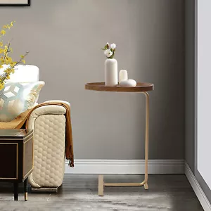C-shaped Curved Desktop Coffee Table Bed Side Table W/Walnut Tabletop Waterproof - Picture 1 of 10