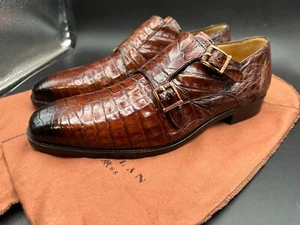 Mezlan Size 10 M Crocodile Brown Spain Double Monk Dress Shoes MEN'S - Picture 1 of 8