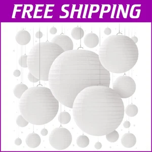 Stunning White Paper Lantern Set - 60 Pieces in Various Sizes for Elegant Events - Picture 1 of 11