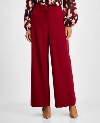 Calça feminina Tahari ASL perna larga cintura média vermelho escuro tamanho 16 MSRP $99 - Imagem 1 de 4