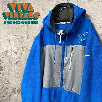 Nike NFL Detroit Lions Embroidered Fleece Jacket Men's 2XL Blue - Rare Used - Image 1 of 4