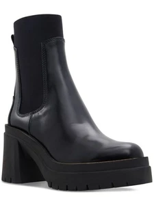 ALDO Womens Black 1-1/2" Platform Back Pull-Tab Bigmood Leather Chelsea 8.5 - Picture 1 of 11