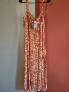 Kleid geblümt orange Gr. L Astr.  Neu Mit Etikett Lang Mit Einem Schlitz  - Bild 1 von 11
