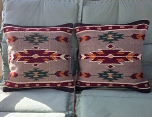 "Lote de 2 fundas de almohada azteca del suroeste de lana El Paso Saddle Blanket Co. 17""" - Imagen 1 de 9