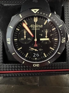 Alpina Sea Strong Diver 300 Chronograph 44mm Men's Watch Black Quartz Used H - Picture 1 of 10