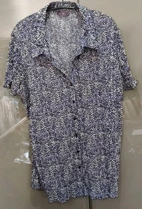 Essence Plisse Shirt Purple White Spots Short Sleeve Non Iron Size 24 - Picture 1 of 13