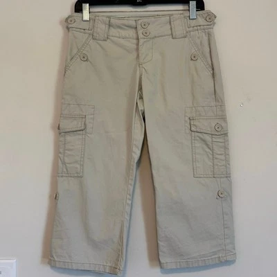 Pantalones capri cargo tiro bajo l.e.i Y2K mujer talla 1 caqui enrollable bermudas shorts Foto 1 de 4