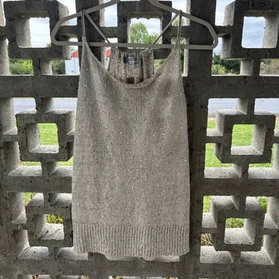 Jennifer Lopez Y2K Mujer M Lentejuelas Doradas Suéter Camiseta sin mangas Cami Acanalado Tejido Cadena Foto 1 de 4