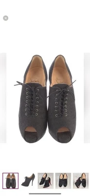 Botines Christian Louboutin Gris Oscuro Tela Franela Dama Punta abierta Con Cordones Talla Foto 1 de 4