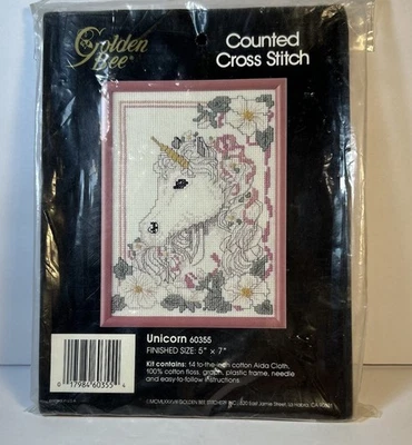 Golden Bee Unicorn Counted Cross Stitch Kit NIP Vintage Sealed - Image 1 of 3