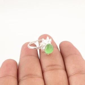 Anello Halloween Affare Occhio di Gatto Verde Naturale Argento 925 Fascia Canale Set Gioielli - Foto 1 di 8