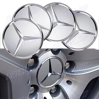 4 x 75mm/2.95in Chrome Emblem Logo For Mercedes Benz E S C Wheel Center Hub Caps - Image 1 of 4