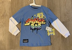 (NWT) Nickelodeon Sponge Bob Boy’s Size S (6-7) Blue Long Casual Sleeve Top - Picture 1 of 8