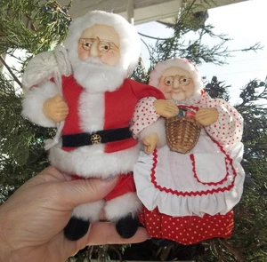  Weihnachtsmann & Frau Claus Deko Handarbeit Paar skandinavische Vintage genähte Gesichter NIEDLICH! - Bild 1 von 8