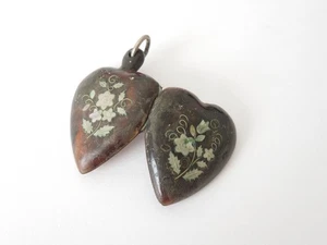 Antik Anhänger Medaillon Herz floral Intarsie viktorianisch Foto 5,0 g/3,8x2,4cm - Bild 1 von 6