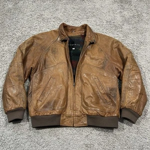 Vintage 80s Context Mens Brown Aztec Blanket Lined Bomber Leather Jacket Medium - Picture 1 of 17
