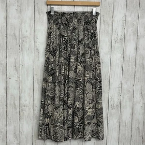 Angie Floral Stretch Midi Boho Black White Flowy Elastic Waist Lightweight Skirt - Picture 1 of 10