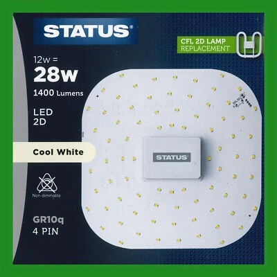 STATUS 1x 12W =28W Replacement LED GR10Q 4 pin 4000K Cool White 2D Light Bulb Double D