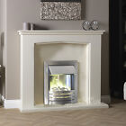 ELECTRIC CREAM IVORY SILVER PEBBLE FIRE WALL SURROUND FIREPLACE SUITE LARGE 54