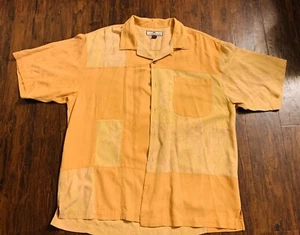 Tommy Bahama Silk Elm Yellow Floral Pocket CAMP SHIRT L 100 % Silk. - Picture 1 of 5