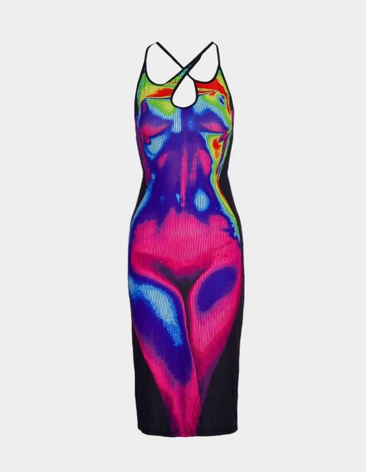 TRAJE DE CLUBBING Y2K Vestido sin mangas Tie Dye Bodycon Vestidos sin mangas, Pequeño D3 Foto 1 de 4
