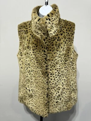 Kristen Blake Vest Leopard Faux Fur Tan/Black Collared Pockets Lined Hook Size M - Image 1 of 4