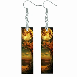 Autumn Equinox Full Moon Pagan Wiccan Fall Bar Earrings Dangle NO TARNISHING - Picture 1 of 6