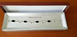 WOMEN'S SILVER PLATED & BLACK TEAR DROP BRACLET BNIB - Picture 1 of 2