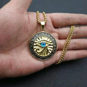 Egyptian Pharaoh Eye of Horus Ra Pendant Necklace Stainless Steel Jewelry Gift - Picture 1 of 67