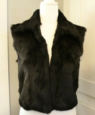 Theory Ethel B 深棕色兔子动物毛皮衬里短夹克背心 S — 第 1/4 张图片