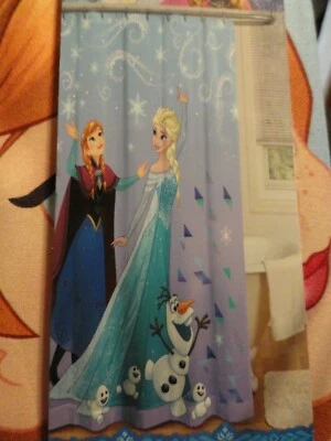 全新 Fabric Shower CURTAIN Disney FROZEN Anna Olaf Elsa 蓝色 紫色 异想天开  — 第 1/4 张图片