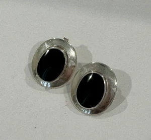 925 Sterling Silber Ohrhänger echt Onyx Mitte oval Bilderrahmen Stil - Bild 1 von 4
