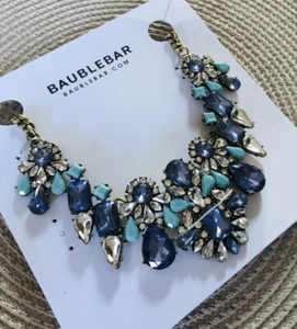 Baublebar Contessa Bib Crystal Stone statement necklace blue clear gold NIB NEW - Picture 1 of 12