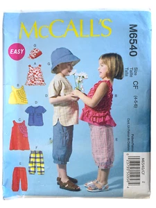 McCalls M6540 4-5-6 yrs Kids top, shorts, hat, dress EASY sewing pattern UNCUT - Picture 1 of 3