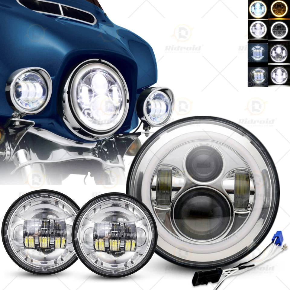 7" LED Headlight + 4.5" Fog Lights For Harley Davidson Electra Glide Motorcycle - Image 1 of 4