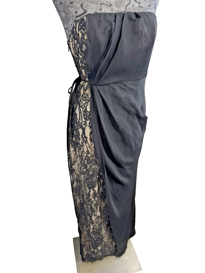 Nuevo sin etiquetas Vestido ABS by Allen Schwartz Sin Tirantes Encaje Superpuesto Gasa Negro Talla 6 Foto 1 de 4