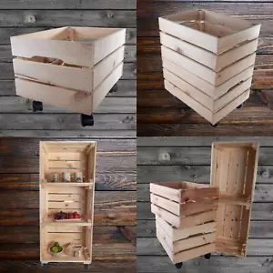 Deep Wooden Crate With Wheels |1-4 Tier| Stackable Pine Container Storage Box - Picture 1 of 40