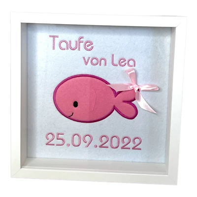 Bilderrahmen zur Taufe als Geldgeschenk, personalisierbar, Fisch - Bild 1 von 4